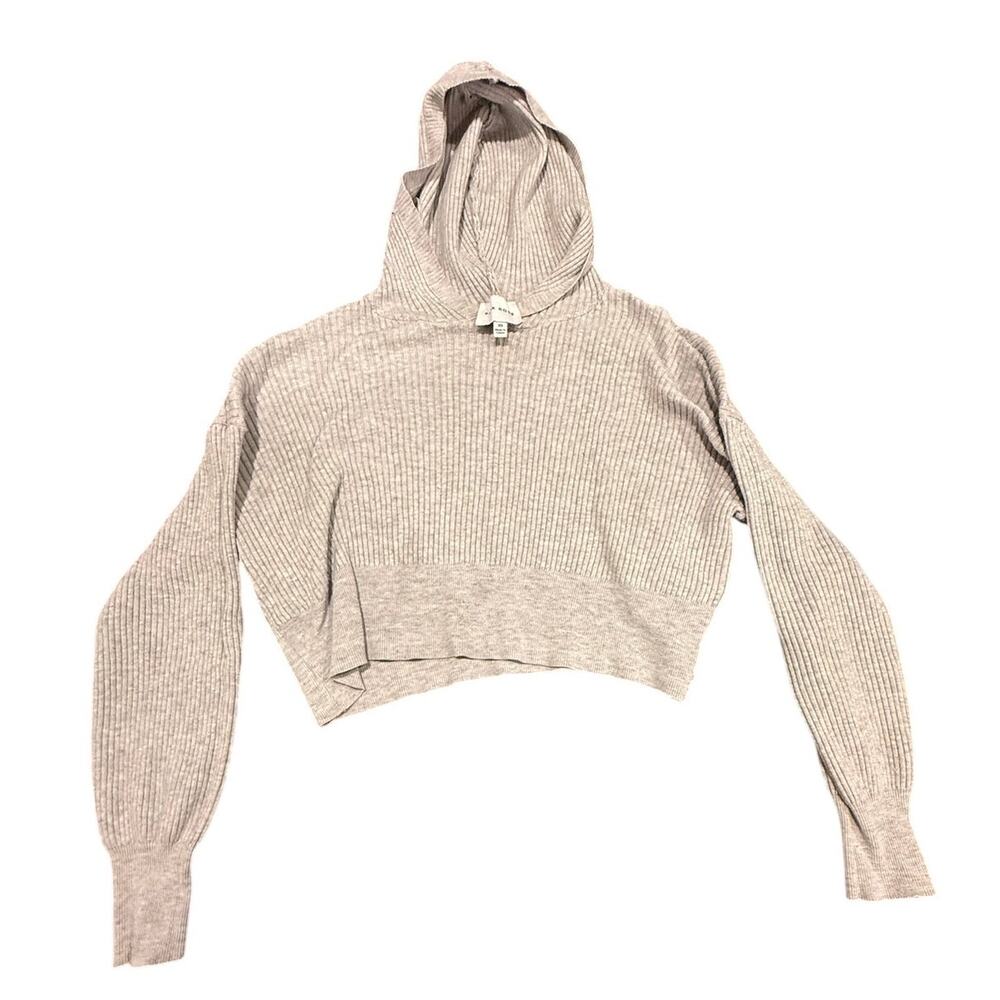 Pink Rose Women's Gray Ribbed Knit Cropped Hooded Sweater Size XS